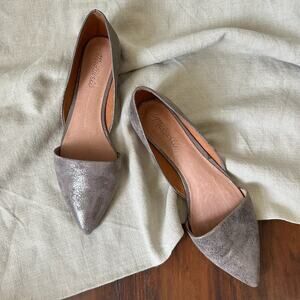 MADEWELL The Lydia D'Orsay Flats Gray Metallic Leather Pointed Toe